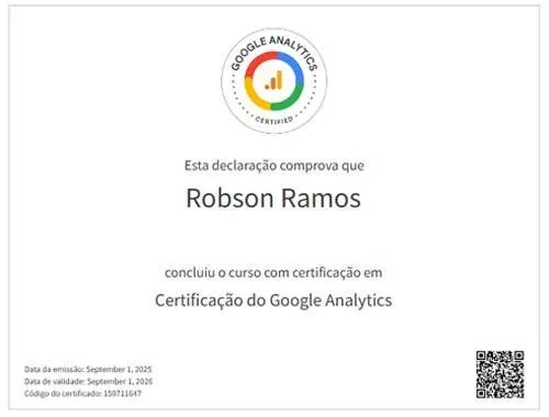 Certificado Google Analytics GA4 — Robson Ramos
