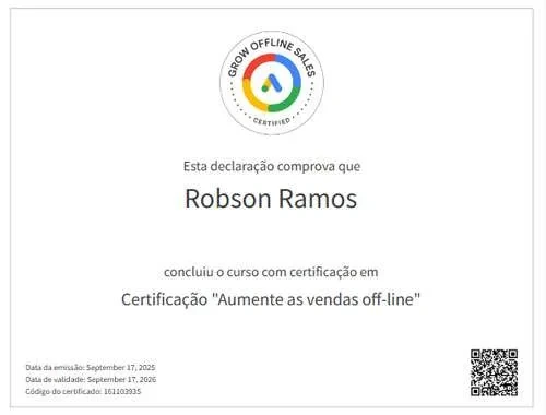 Certificado Google Ads Vendas Omnichannel — Robson Ramos