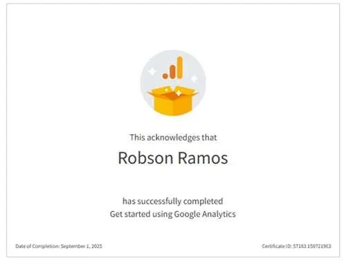 Certificado Google Analytics 4 GA4 Iniciante — Robson Ramos