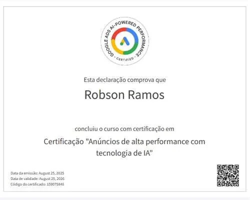Certificado Google Ads IA Alta Performance — Robson Ramos
